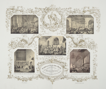 31615 Interieurs van de Geertekerk te Utrecht: vijf gezichten in verschillende gedeelten van de kerk, in gebruik als ...